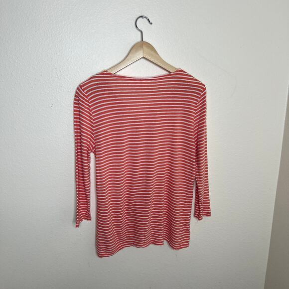 Rafaella Weekend Orange Stripe Embroidered Long Sleeve Tee Medium - Picture 4 of 6